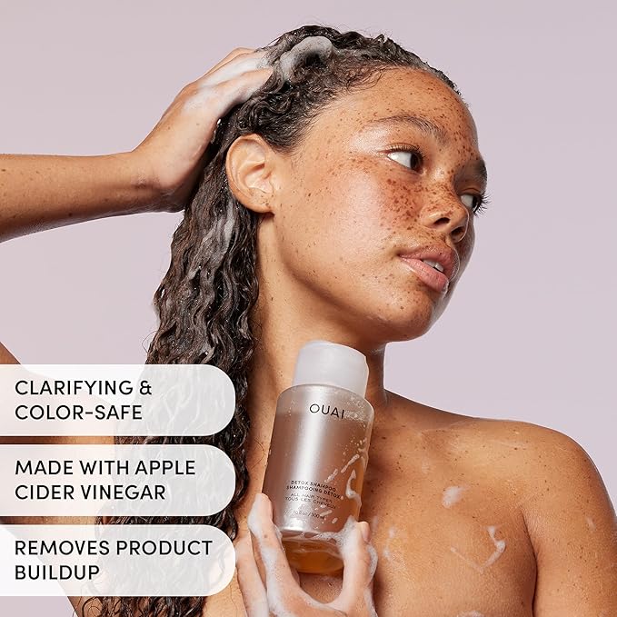 OUAI Detox Shampoo - Clarifying Shampoo for Build Up, Dirt, Oil, Product and Hard Water - Apple Cider Vinegar & Keratin for Clean, Refreshed Hair - Sulfate-Free Hair Care (16 oz) (Pack of 2)