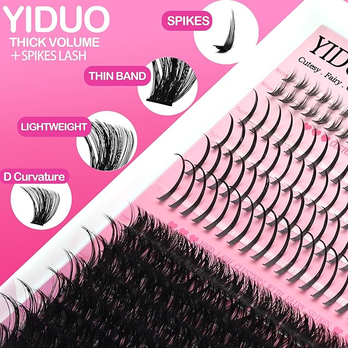 YIDUO Lashes Clusters with Spikes Bottom Lash Extensions 100D Volume Manga Eyelash Cluster 280Pcs 10-20mm Wispy Individual False Eyelashes False Mink Lashes Extensions DIY at Home Easily
