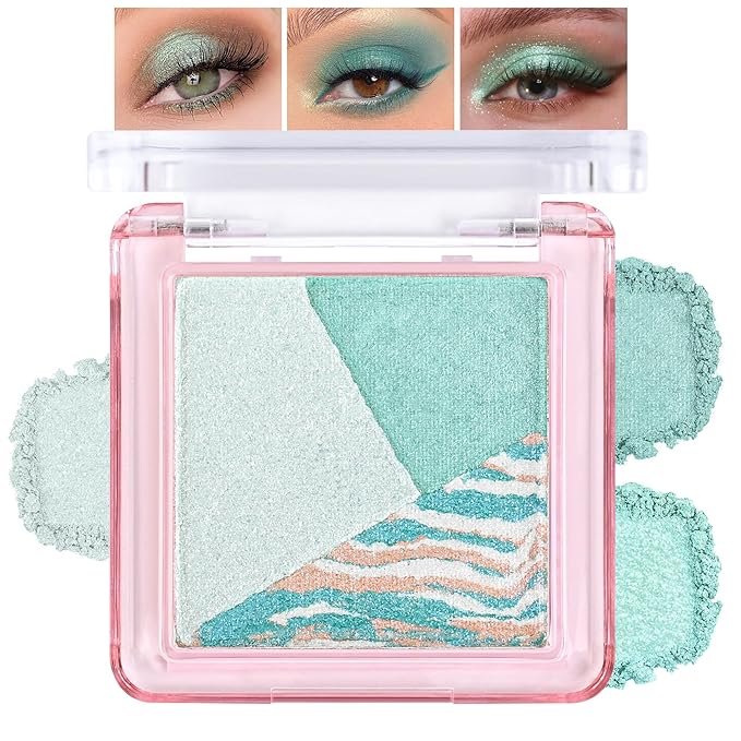 Eyeshadow Palette-Mini 3-in-1 Eye Shadow Powder Palettes Makeup-Matte&Shimmer Baked Eye Shadow for Women，paleta de sombras de ojos，Buildable Smooth Silky Waterproof for Daily Looks，02 Light Green