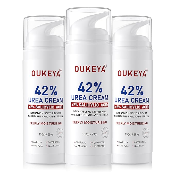 OUKEYA Urea Cream 42% Plus 2% Salicylic Acid – Intensive Foot & Hand Care for Very Dry, Cracked Skin, 5.29 oz (3 Pack)