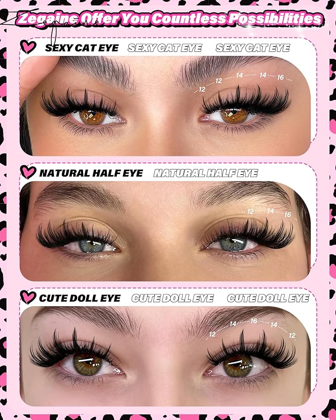 Wispy Lash Clusters Kit Manga Eyelash Clusters 12-16MM D Curly Fluff Lashes Clusters Kit Manga Cluster Eyelash Extensions Anime Individual Lashes Kit with Lash Bond&Seal Tweezers Brushes by Zegaine