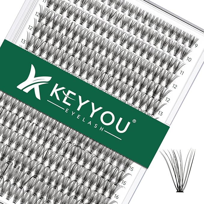 KEYYOU Lash Clusters 300pcs Individual Lashes, 20D 0.07C Curl 9-18MIX DIY Eyelash Extension, Soft & Natural Volume Cluster Lashes with Large Tray