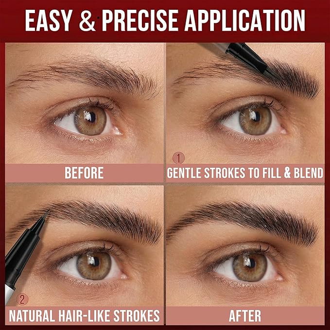 Eyebrow Pencil for Women, 2-in-1 Microblading Eyebrow Pen with 4D Square & Ultra-Fine Tips, Waterproof Long-Lasting Brow Pencil, Hair-Like Strokes for Natural Fuller Brows with Brow Brush, Dark Brown