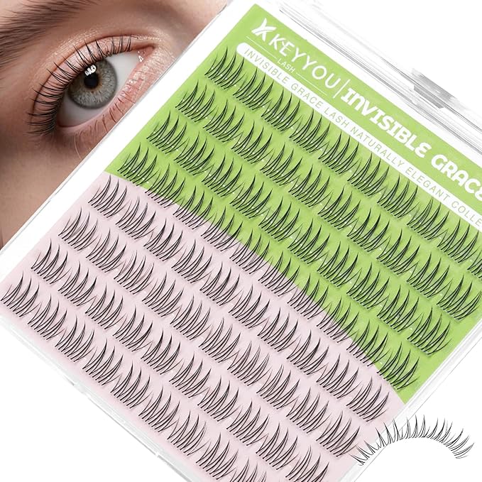 KEYYOU Aurora Lash Clusters Invisible Band C Curl Natural Soft Waterproof Only 14mm Length Lash Extension Easy to Apply at Home Cosmetic Makeup Natural False Eyelashes