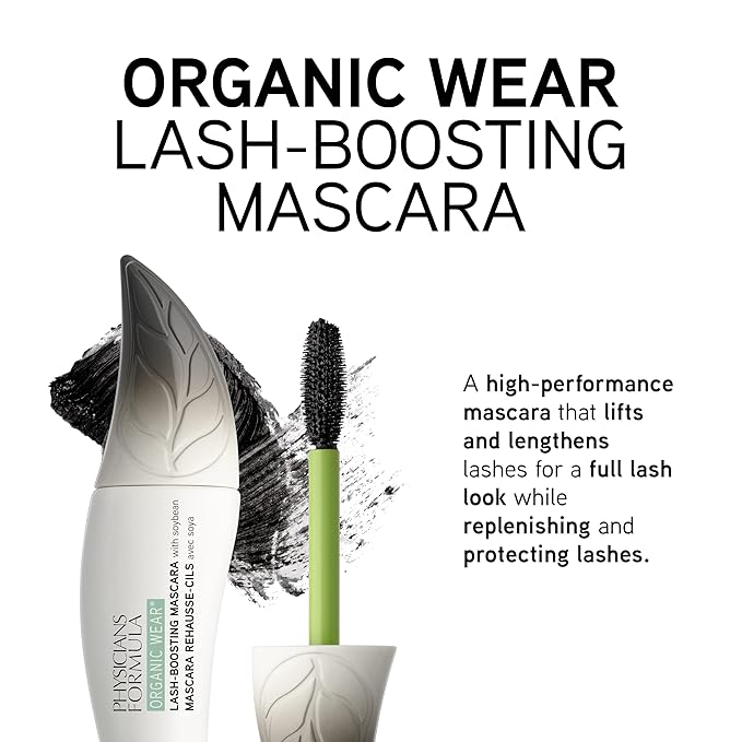 Physicians Formula Organic Wear Lash-Boosting All Natural Mascara, Lifts, Lengthens, For Sensitive Eyes, Dermatologist Tested - Black
