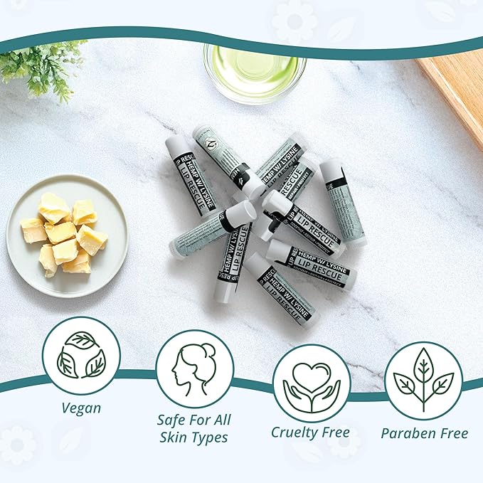 Hemp Lip Balm with L-Lysine & Seed Oil | Intense Lip Conditioner for Softness & Moisture Retention | Natural Botanical Lip Care (5 Tubes)