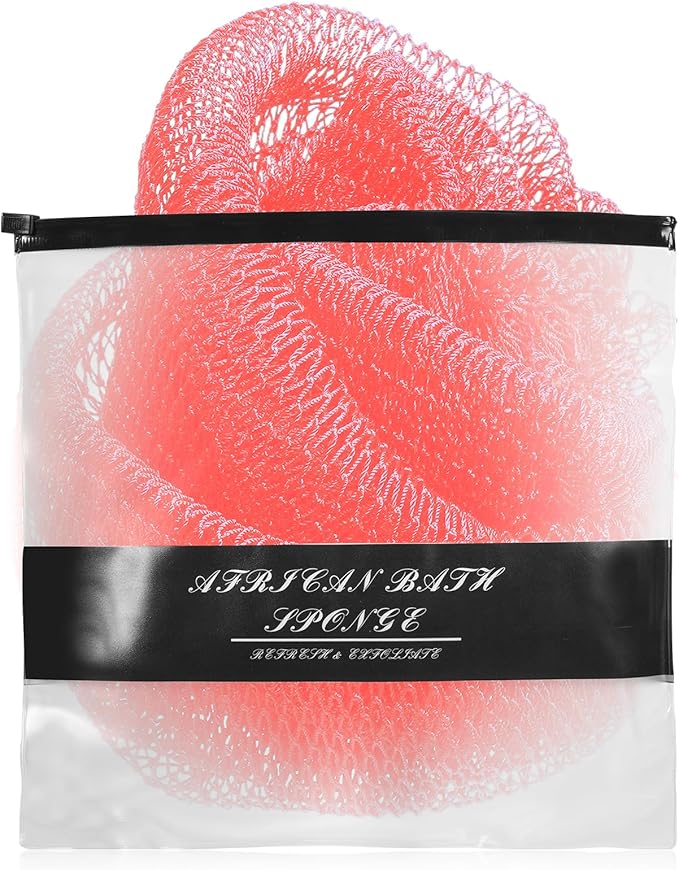 African Net Sponge Authentic for Exfoliating - Extra Knots for Deep Cleansing & Back Scrubbing - Body Scrubber Washcloth for Women & Men - Daily Shower Exfoliator for Smooth, Glowing Skin(Pink)
