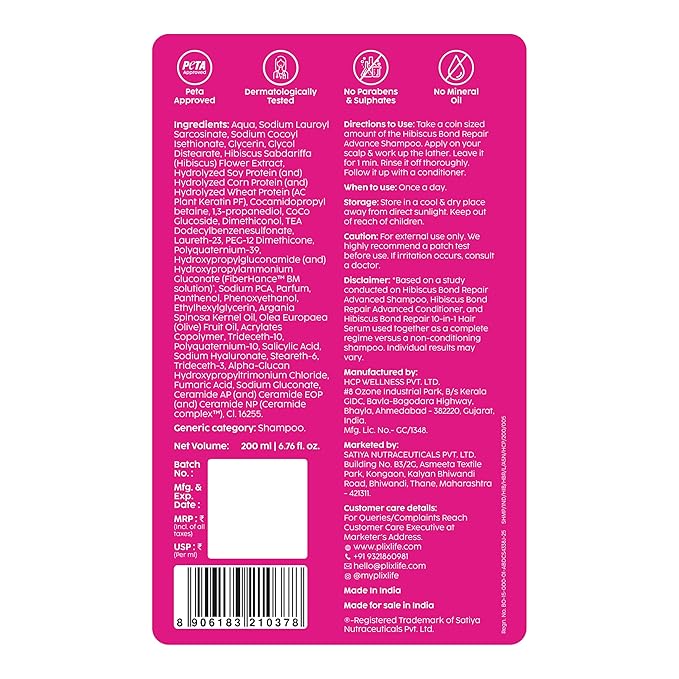 Plix Hibiscus Bond Repair Shampoo | Repairs Hair Structure & Reduces Breakage, 6.76 fl oz