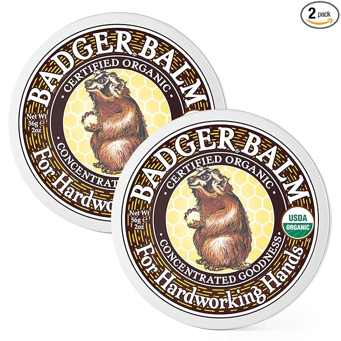 Badger Healing Balm, Hard Working Hands Cream, Organic Hand Cream for Dry Cracked Hands, Long Lasting Hand Moisturizer/Dry Hands Treatment, 2 oz Tin, 2-Pack
