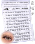 ALICE Eyelash Clusters Natural Short Lash Clusters 8-12mm Wispy Cluster Eyelash Extensions Clear Band Individual Lashes with 5-6mm Bottom Lashes