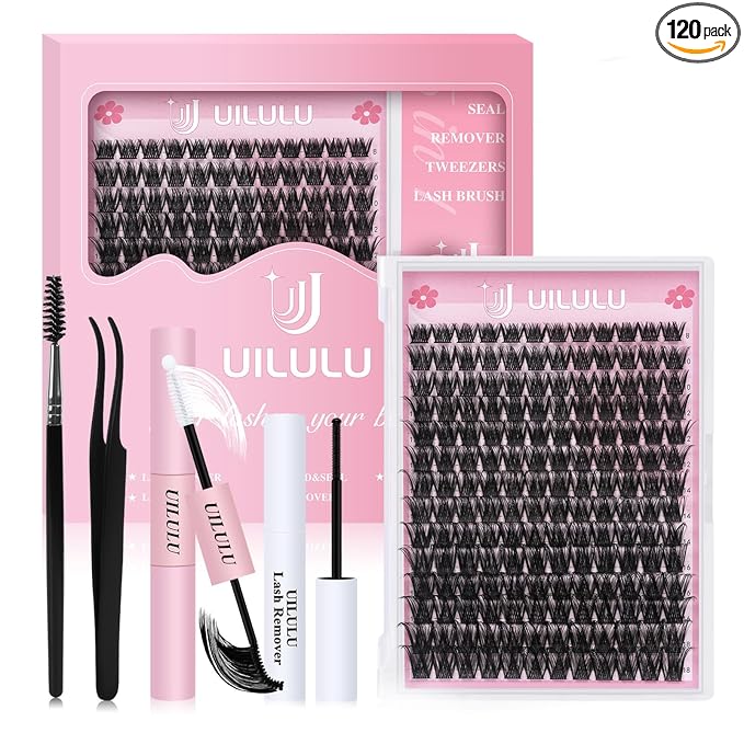 Uilulu Lash Clusters kit 8-18mm DIY Lash Extension Kit 168 Natural Lash Clusters 0.07D D Curl Wispy Individual Eyelash Clusters False Lashes Eye Lash Extension Lash Kits Extensions Kit （04）