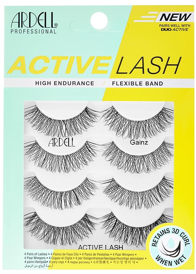 Ardell Active Gainz Lashes - Sweat-Proof & Long-Lasting Wispy, Comfortable Wear False Eyelashes, 4 Pairs
