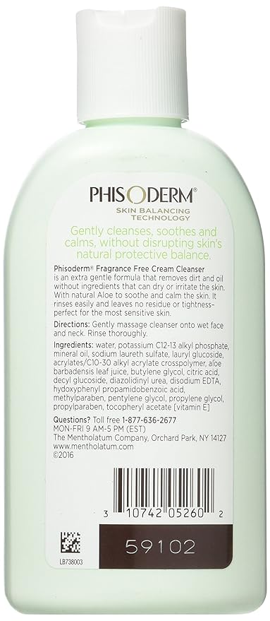 Phisoderm Fragrance Free Cream Cleanser for Sensitive Skin 6 oz