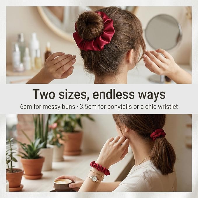ZLYC 100% Mulberry Silk Hair Tie Scrunchie 19 Momme Gentle Creaseless Dent-Free Ponytail Holder for Women, 6cm Solid Burgundy