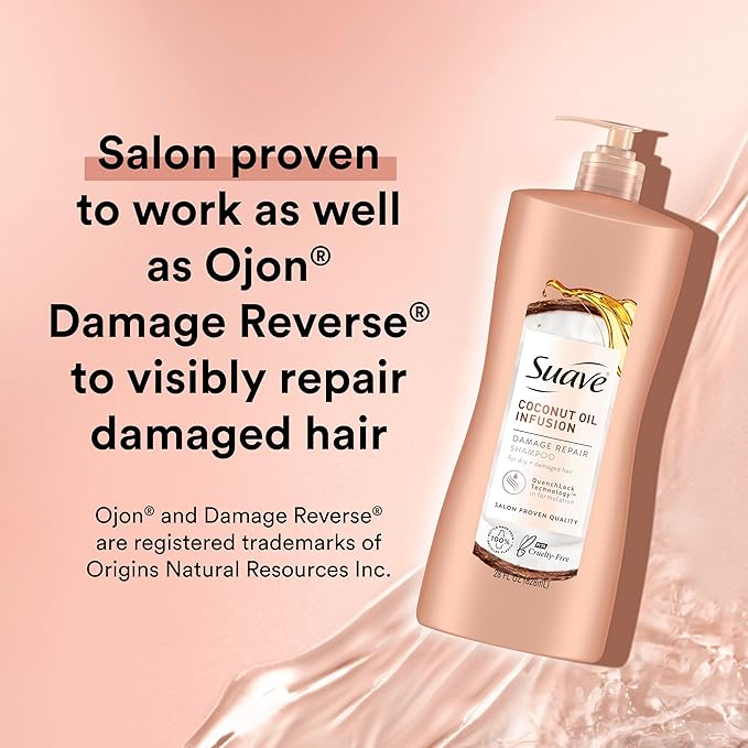 Suave Coconut Oil Damage Repair Shampoo, for Normal, Dry and Damaged Hair, with Pure Coconut Oil Infusion, 28 oz Pack of 4