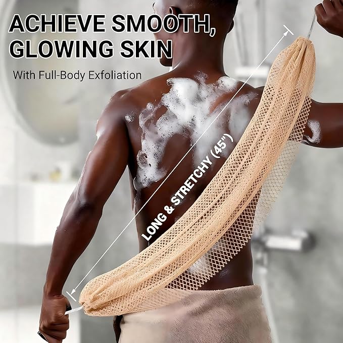 African Net Sponge Authentic for Exfoliating - Extra Knots for Deep Cleansing & Back Scrubbing - Body Scrubber Washcloth for Women & Men - Daily Shower Exfoliator for Smooth, Glowing Skin(Gold)