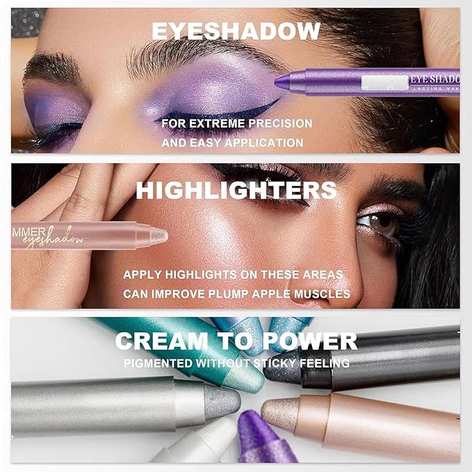 Purple Eyeshadow Stick, Highlighter Eye Liner,Eye Brightener Stick, Shimmer Creamy eye shadow, Waterproof Eyeshadow Pencil Long Lasting Eye Shadow Makeup.#3 purple shimmer