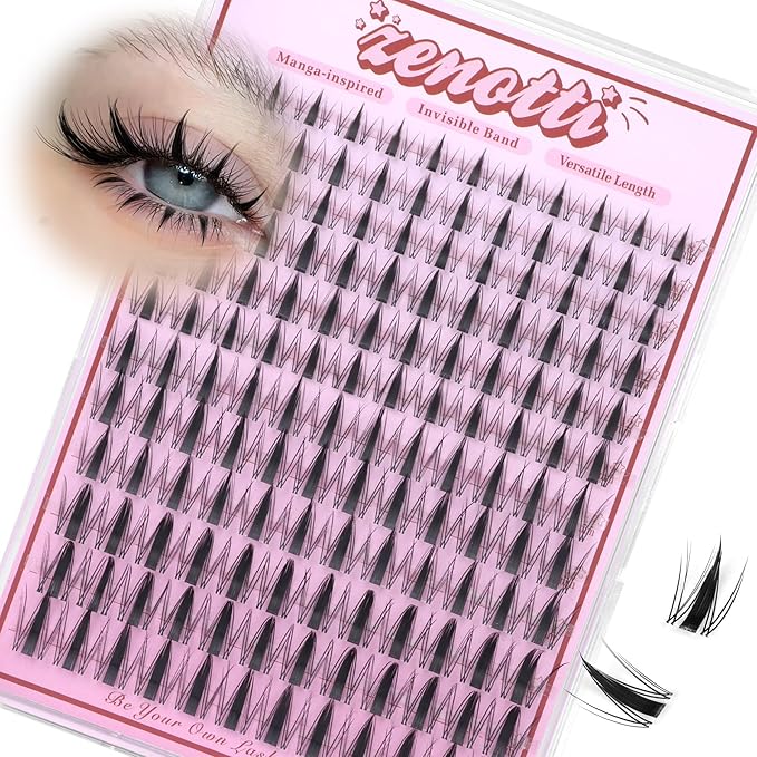 Fairy Lash Clusters Manga Eyelash Clusters Natural Wispy Cluster Eyelash Extensions with Invisible Band Viva Spiky Individual Lashes DIY Salon Look Lash Extension at Home by zenotti (144pcs 8-18mm)