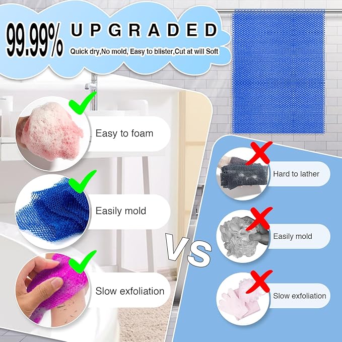 4 Pieces African Net Sponge Authentic Shower loofah exfoliating Body Scrubber Face Washcloth for Cleansing & Gentle Daily Exfoliation Travel wash Cloth Easy to Reach Your Back