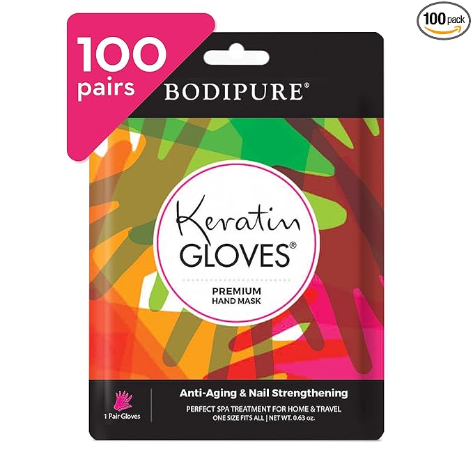 Bodipure Premium Hand Mask Keratin Gloves | Moisturizing Gloves for Dry Hands & Nail-Strengthening & Cuticle Softening | Spa Experience at Home | Chemical Free & For All Skin Types | 100 Pairs
