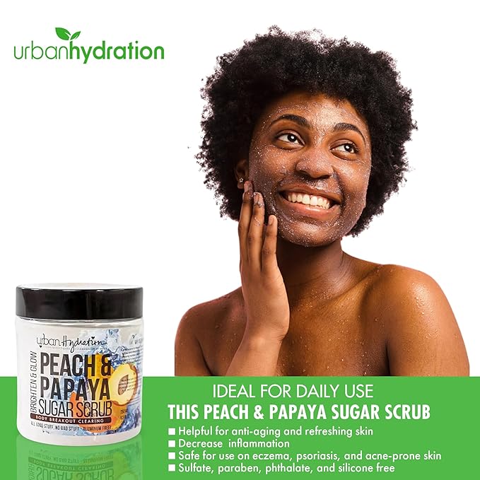 Urban Hydration Peach & Papaya Sugar Body Scrub – Exfoliating Body Scrub for Men and Women, Nourishes Skin, Removes Dead Skin Cells, Helps Reduce Dark Spots & Improve Texture – 8.5 oz