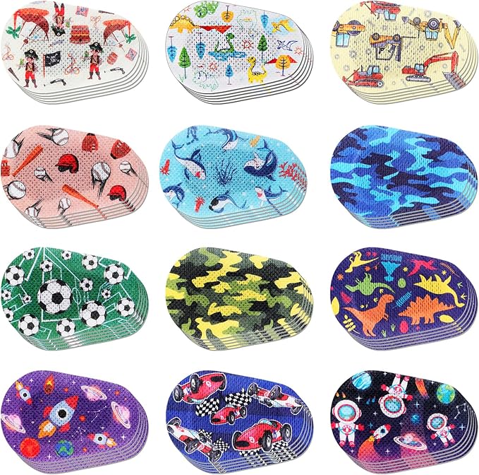 60 Pcs Adhesive Eye Patches for Kids Boys, 12 Styles Eye Patches Cute Boys Toddler Patch Bandages