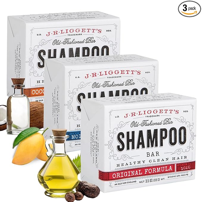 J.R.LIGGETT'S Original Formula, Moisturizing Formula and Coconut & Argan Oil Shampoo Bars - Plant-Based Nourishing Shampoo Bars for All Hair Types - Sulfate-Free for Healthy Hair - 3-Pack