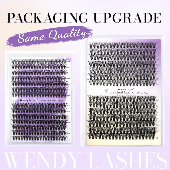WENDY LASHES Clusters Kit for Eyelash Extensions: DIY, Natural, Fluffy, Wispy, Waterproof, Anime, Manga, Cat Eye, RT0207, 30P+40P, 0.07, D Curl, 1216mm