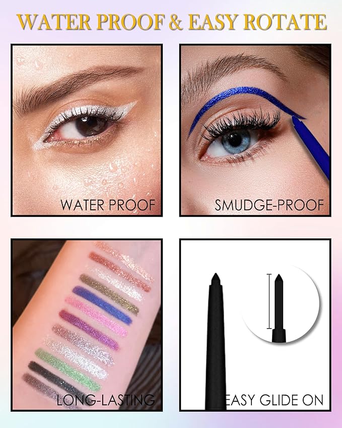 Glitter Brown Eyeliner Pencil,Glitter Gel Eyeliner Pencils, Waterproof Smudge Proof Long-Lasting Metallic Waterline Eye Liner, Precision Retractable Shine Pen for Mature Women Girls Eye Makeup- #09