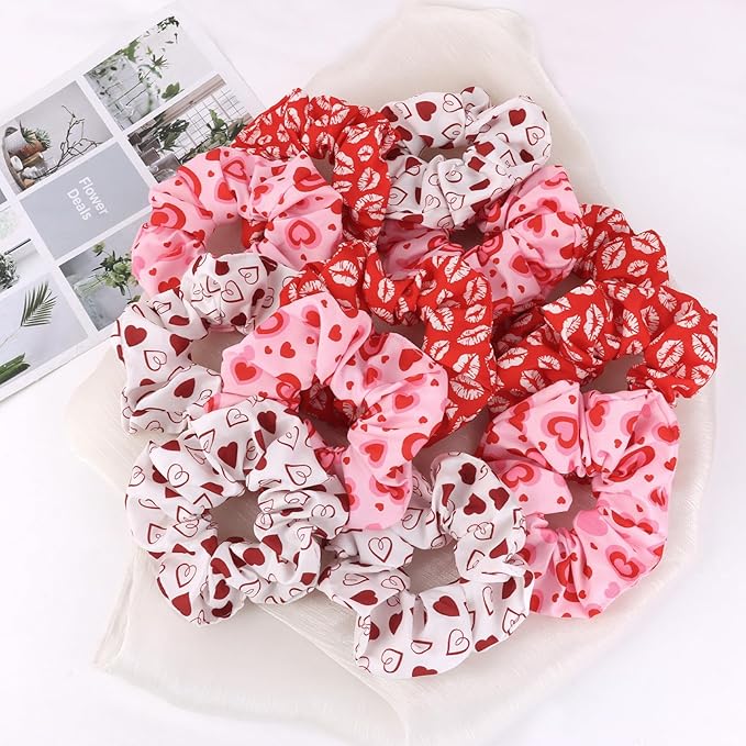 Silk Satin Scrunchies for Women Girls 12 PCS Valentine Hair Scrunchies Silk Satin Hair Ties for Thick Hair Bulk Hair Ties Hair Accessories