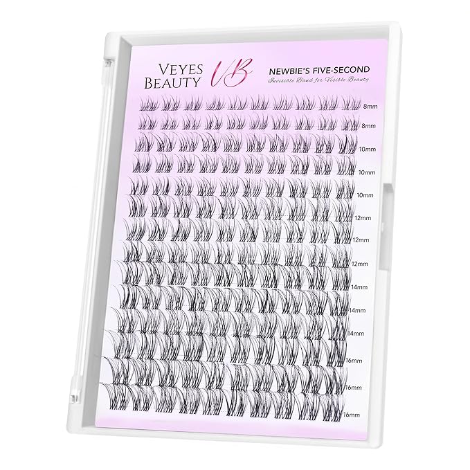 VEYESBEAUTY Lash Clusters Individual Eyelash Extensions Thin & Invisible Band DIY False Eyelashes for Self-application Newbie's Five-Second Series Spider Wispy Lash Tray, Aliva 8-16mm Mixed Length