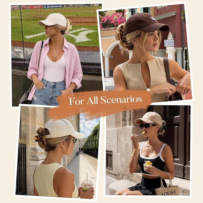 6 Pcs Hat Claw Clip for Women, Hat-Friendly Claw Clips for Trucker Hat & Baseball Cap - 4.3 Inch Large Tortoise Hat Claw Clip for Medium/Thick Hair, Non-Slip Trucker Hat Hair Clips Accessories