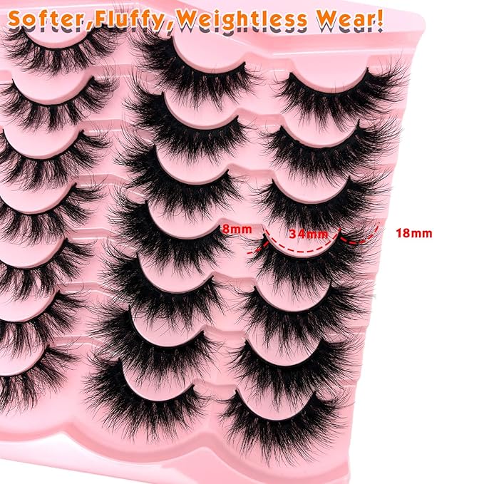 loladook Fluffy Lashes Mink Natural Look Faux Mink Wispy Strip Lashes Cat Eye C Curl Fake Eyelashes Book 3D Volume Flase Eyelashes Pack 2 Styles
