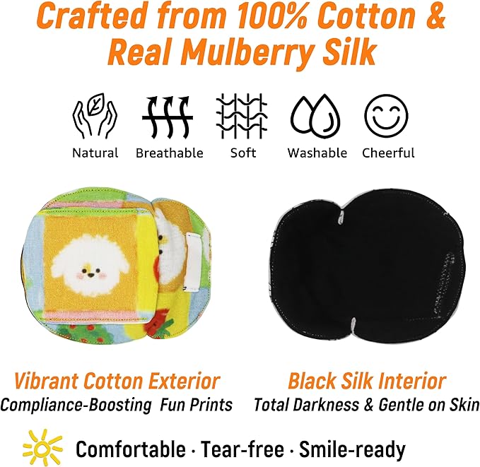 Astropic 3D Cotton & Silk Eye Patch for Kids | Boys Girls Eye Patch for Glasses | Medical Eyepatch for Children with Lazy Eye (White Puppy, Left Eye)