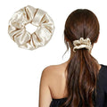 ZLYC 100% Mulberry Silk Hair Tie Scrunchie 19 Momme Gentle Creaseless Dent-Free Ponytail Holder for Women, 6cm Solid Beige