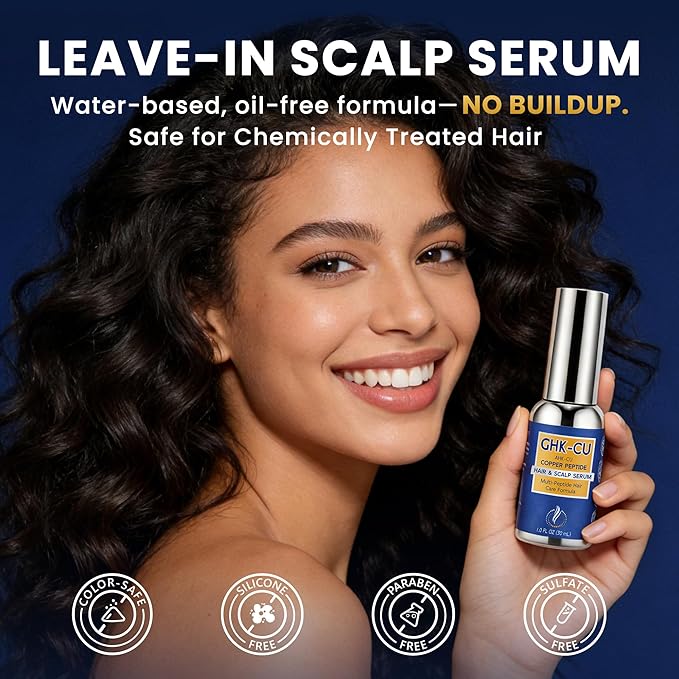 GHK-CU Peptide Hair Serum with Copper Peptides for Hair Growth Support, Lightweight Non-Greasy Scalp Serum for Thicker, Fuller-Looking Hair