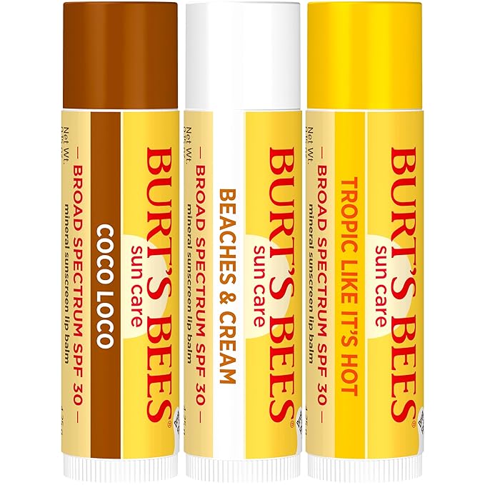 Burt’s Bees SPF 30 Lip Balm, Island Getaway - Coco Loco, Beaches & Cream, Tropic Like It's Hot, Water-Resistant Sun Care, Natural Origin Lip Treatment, 3 Tubes, 0.15 oz (Pack of 12)