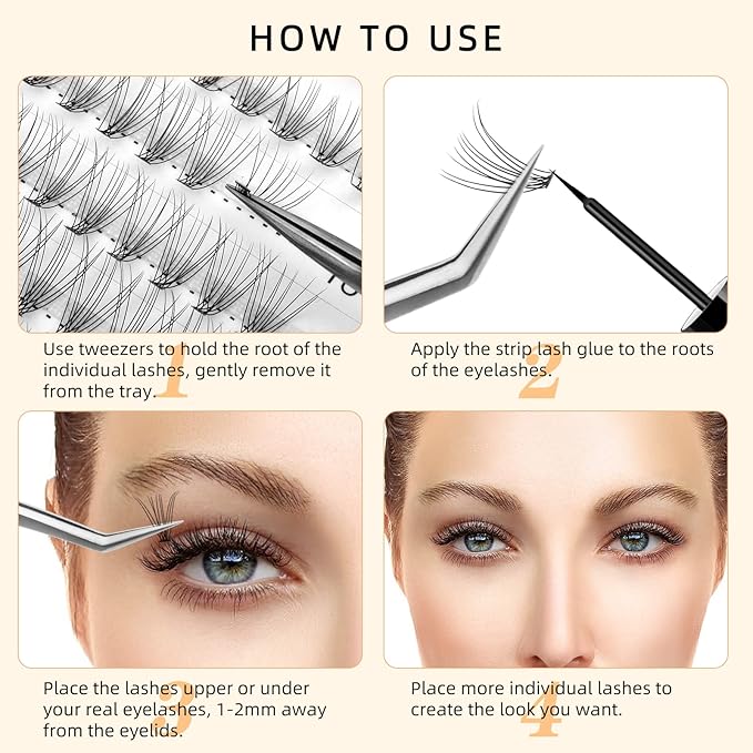 QUEWEL Lash Clusters 240Pcs Cluster Lashes 10D 0.10C Curl 12mm Individual Lashes Soft&Comfortable DIY Eyelash Extension at Home(10D 0.10C 12)