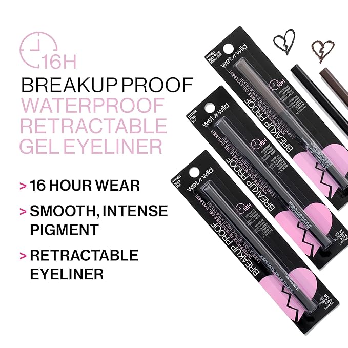 wet n wild Mega Last Breakup Proof Retractable Eyeliner - Ultra-Fine Brush, Waterproof,16-Hour Long-Lasting Wear - Cruelty-Free & Vegan - Black (Pack of 2)