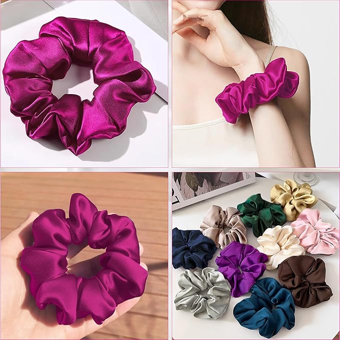 SALE 100% Pure Mulberry Silk Hair Scrunchies - 16 Momme Silk Scrunchies for Women & Girls, Curly, Thick & Thin Hair - Women's Black Satin Sleep (1, 10 rose red)
