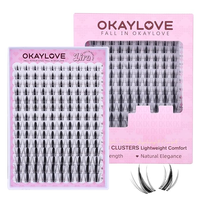 OKAYLOVE Manga Lash Clusters with Spikes, LIRA 8-18mm DIY Cluster Eyelash Extensions, 140pcs CC Curl Clear Band Individual Lashes