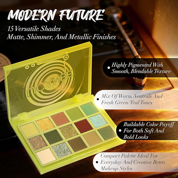 UCANBE 15 Color Eyeshadow Palette Matte Shimmer Metallic, Olive Green Earth Tone Highly Pigmented Long Lasting Blendable Eye Makeup Palette for Natural to Bold Looks