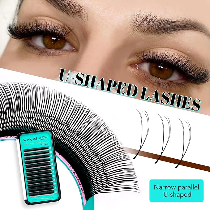 VAVALASH U Lash Extensions C Curl 0.07mm 2D UU Lash Fans Eyelash Extension U Shaped Natural Wispy Volume Lashes Extension Soft Matte Black Lashes (UU-0.07-C-14mm)