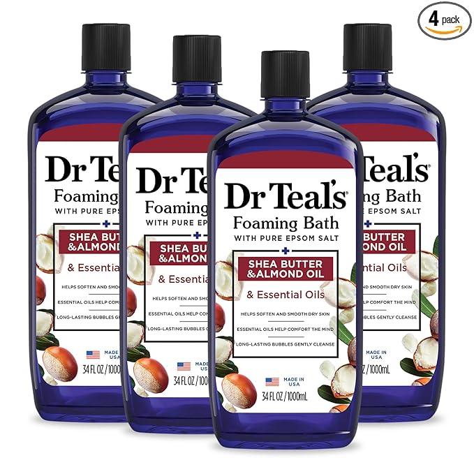 Dr Teal's Foaming Bath with Pure Epsom Salt, Shea Butter & Almond, 34 fl oz (Pack of 4)