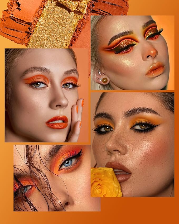 MAKI YIKA Orange Eyeshadow Palette Long Lasting Orange Eye Shadow for Women High Pigmented 9 Color Waterproof Eye Makeup- 9Orange