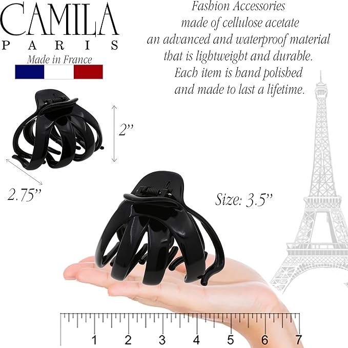 Camila Paris CP3459 French Octopus Hair Clip, Large Hair Clips for Thick Hair, Big Hair Claw Clip for Long Hair, Durable Girls Hair Clips for Women for Wavy Hair, Strong No-Slip Grip. Made in France