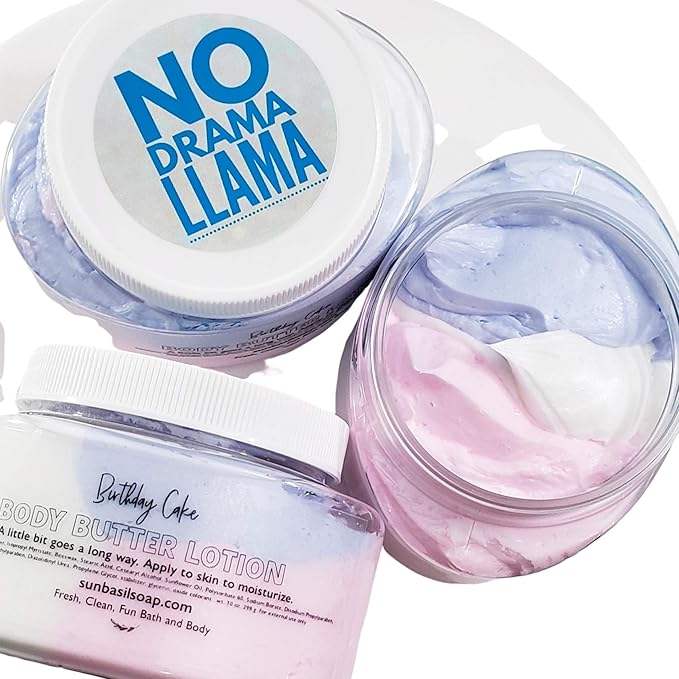 Sunbasil Soap Llama Gifts Whipped Body Butter Lotion Vanilla Birthday Cake Scent 8 oz Jar