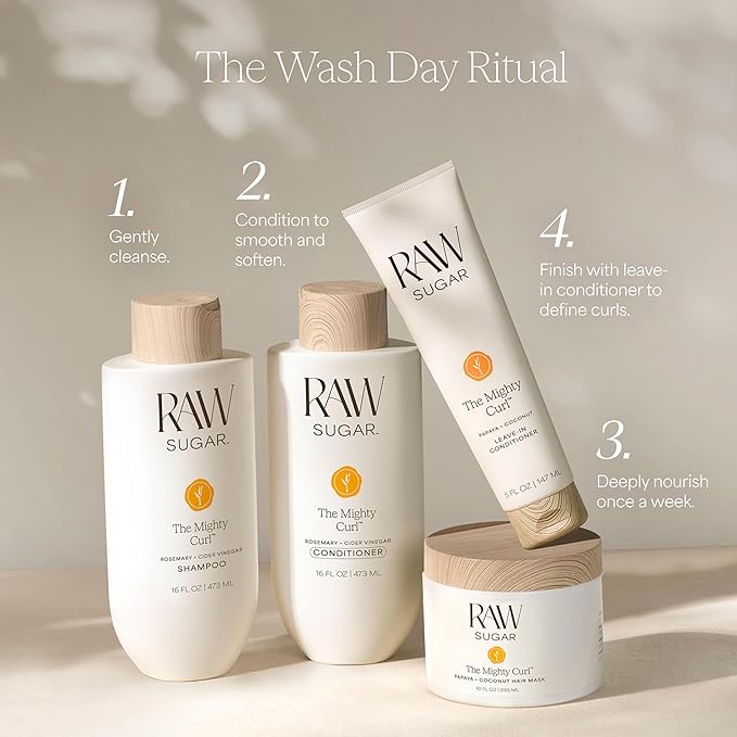 Raw Sugar Shampoo and Conditioner Set, The Mighty Curl Hair Care Duo, 16 Fl Oz (2 Products) Boosts Curls, A Revitalizing Haircare Bundle, Without SLS/SLES & Parabens, Color-Friendly, Vegan