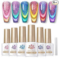 Born Pretty Cat Magnetic Gel Nail Polish 9D Chameleon Holorgraphic Cat Magnetic Eye Gel Polish Glitter Gel Polish Set 6PCS