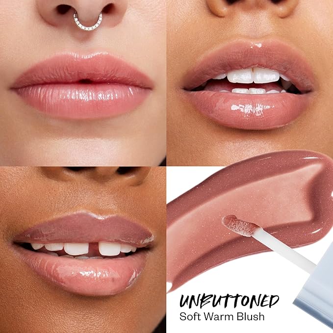 Kosas Wet Lip Oil Gloss - Hydrating Lip Plumping Treatment with Hyaluronic Acid & Peptides, Non-Sticky Finish (Unbuttoned)